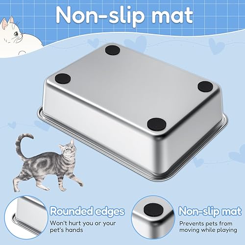 Miniatura 3 de LIHONG Caja de arena de acero inoxidable para gatos, caja de arena de metal grande para gatos pequeños y grandes, sin olor, antiadherente, fácil de