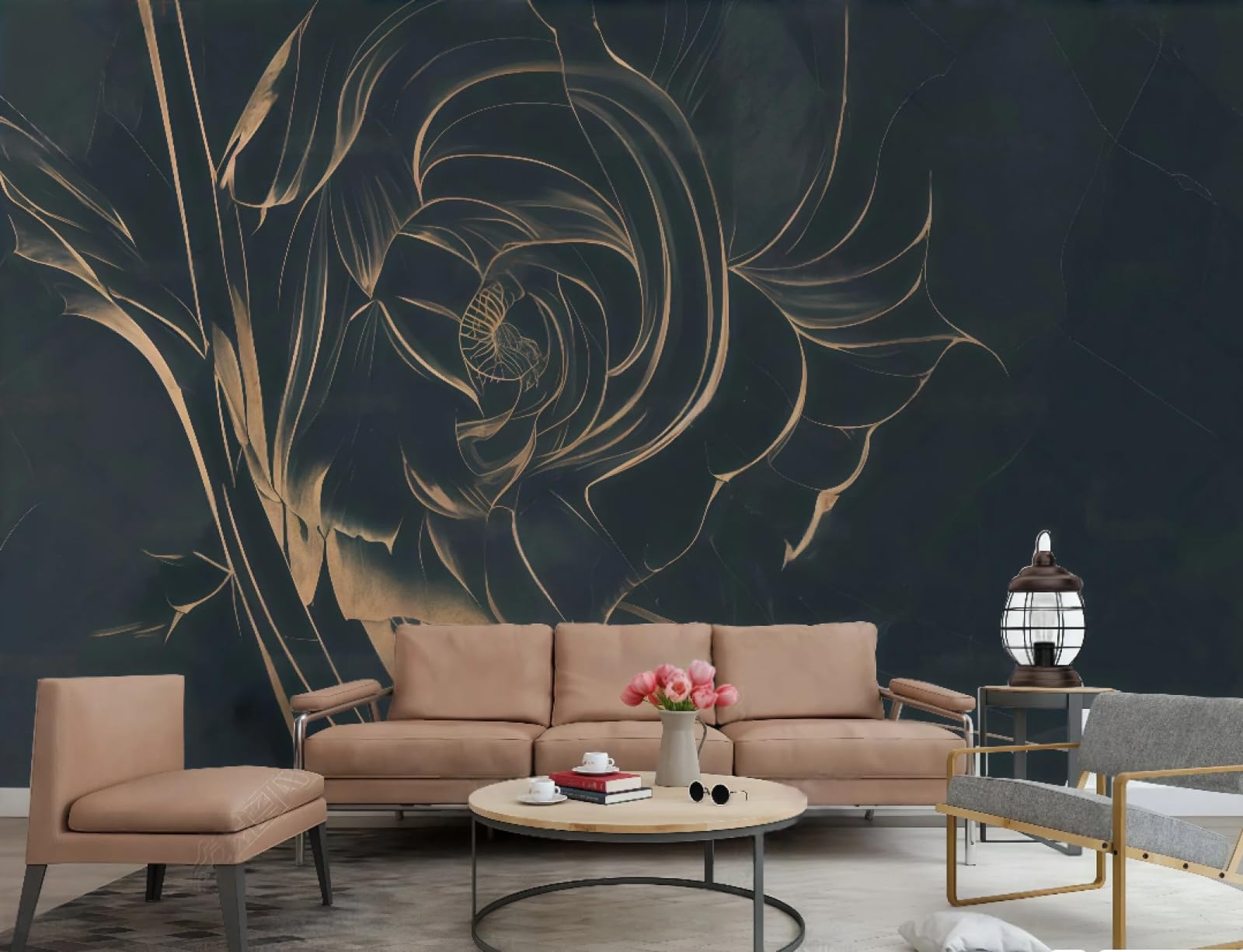 Tapeta nowoczesna, minimalistyczna złota róża sztuka reliefowa marmur, wzór do salonu, sypialni, tło tapeta, hotel, restauracja, kawiarnia, obraz ścienny, 3D, 150 x 105 cm