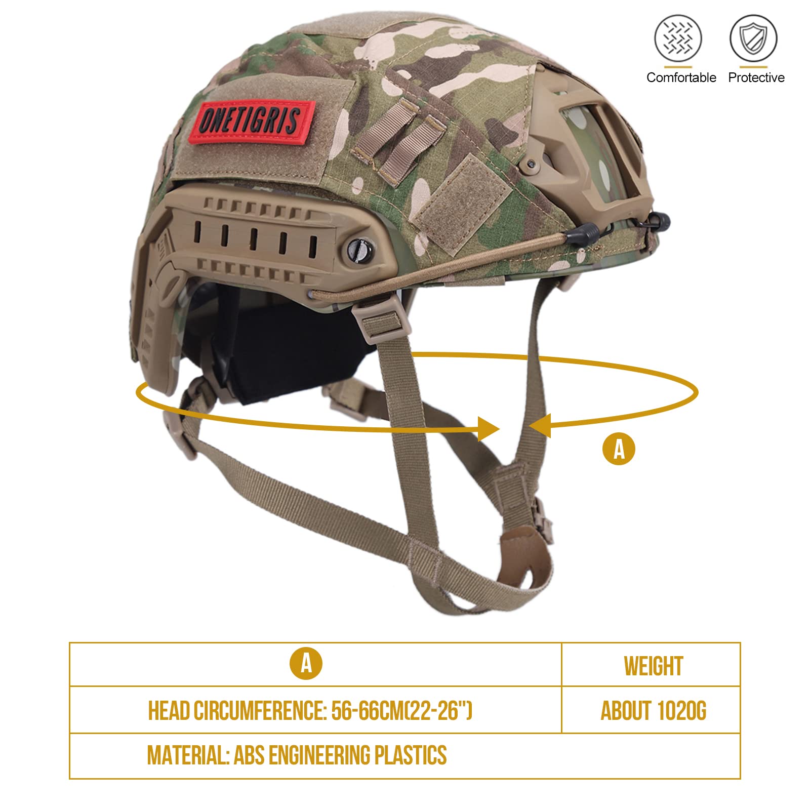 Onetigris Kask taktyczny Airsoft Fast - Wojskowy kask PJ z etui i oprawką na okulary NVG, idealny do CQB, strzelania i paintballa