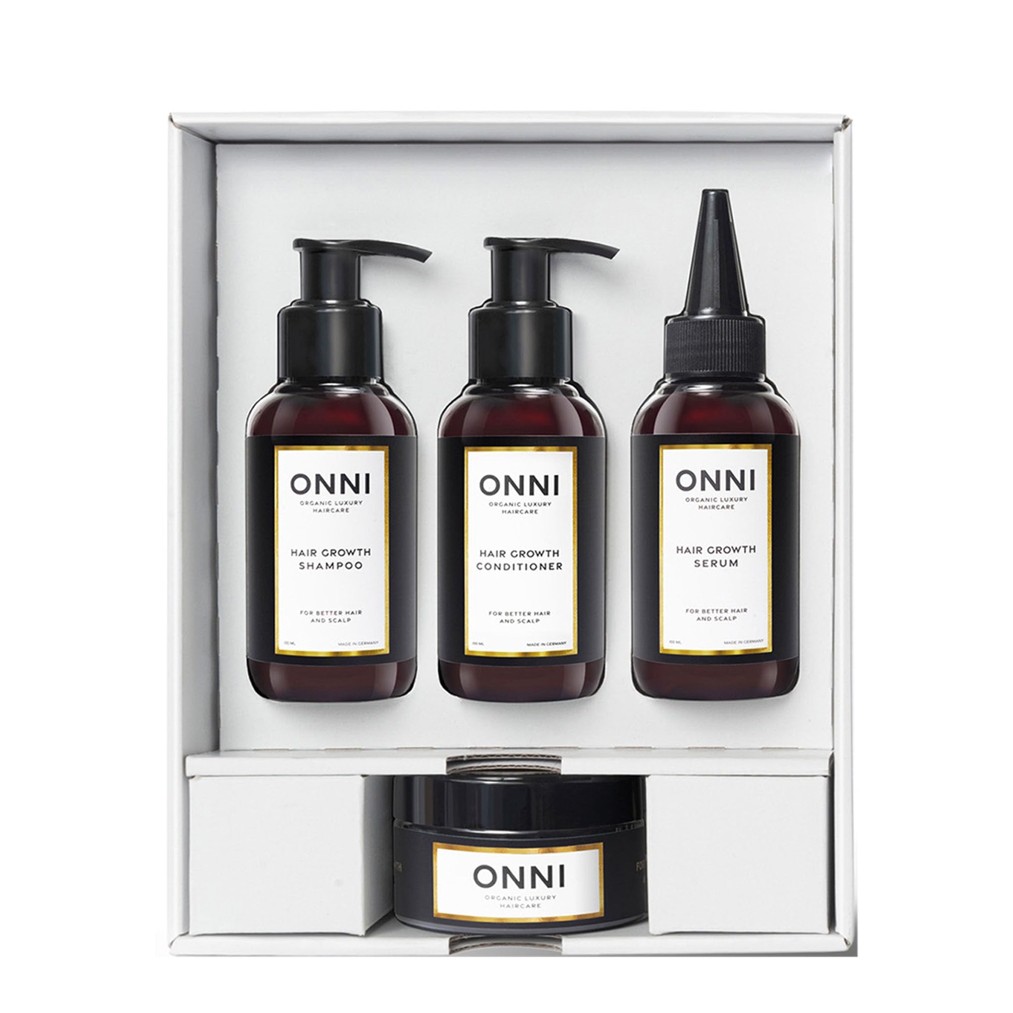 ONNI TESTERSET CLASSIC | Organic Hair Growth Shampoo, Haarmaske, Conditioner, Serum | Der ONNI Effekt bekannt aus der Presse