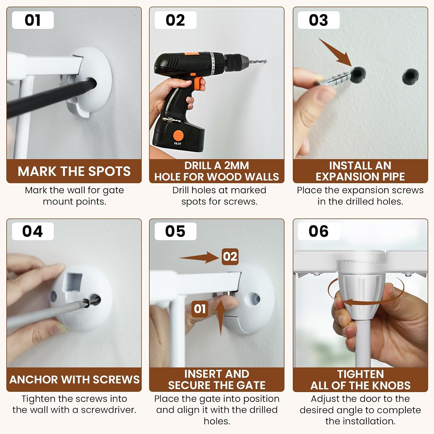 Mumeasy Baby Gate Replacement Hardware Kit, Wall Mount Accessories with Screws & Anchors for Baby & Dog Safety Gates, White