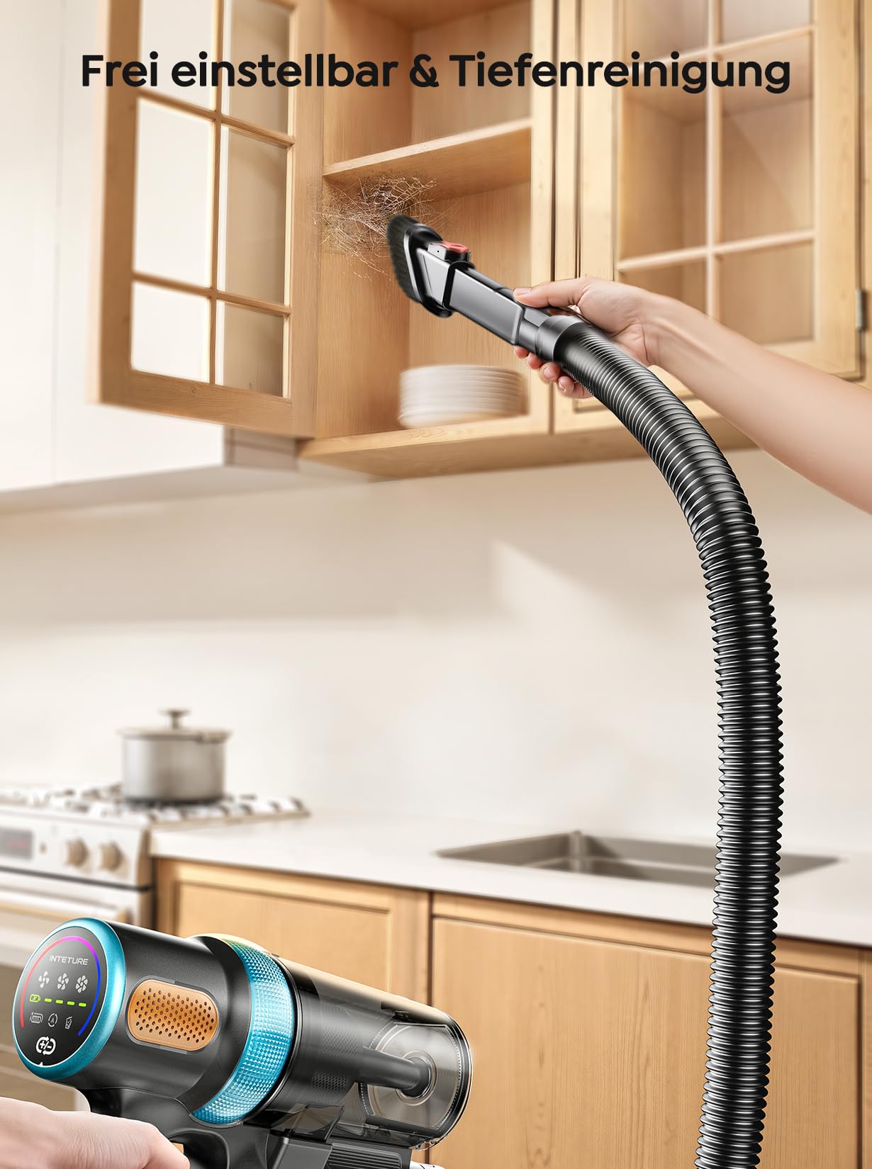 Akku Staubsauger 50KPA/600W/65Min,Selbststehender Staubsauger Kabellos mit 1M Ausziehbarer Schlauch,Wandladestation,Automatikmodus,Anti-Tangle-Bürste,Mehrstufige Filtration für Teppiche/Hartböden/Auto