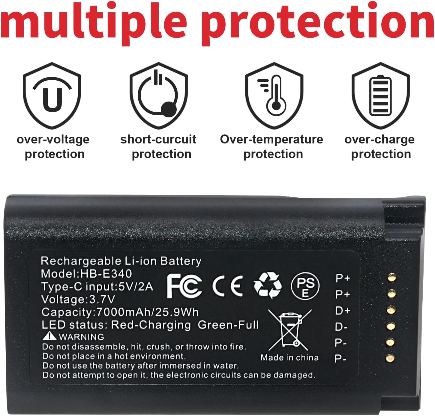 Replacement Battery Compatible with eufy Security Video Doorbell E340, with USB-C Port, 7000mAh Rechargeable Battery