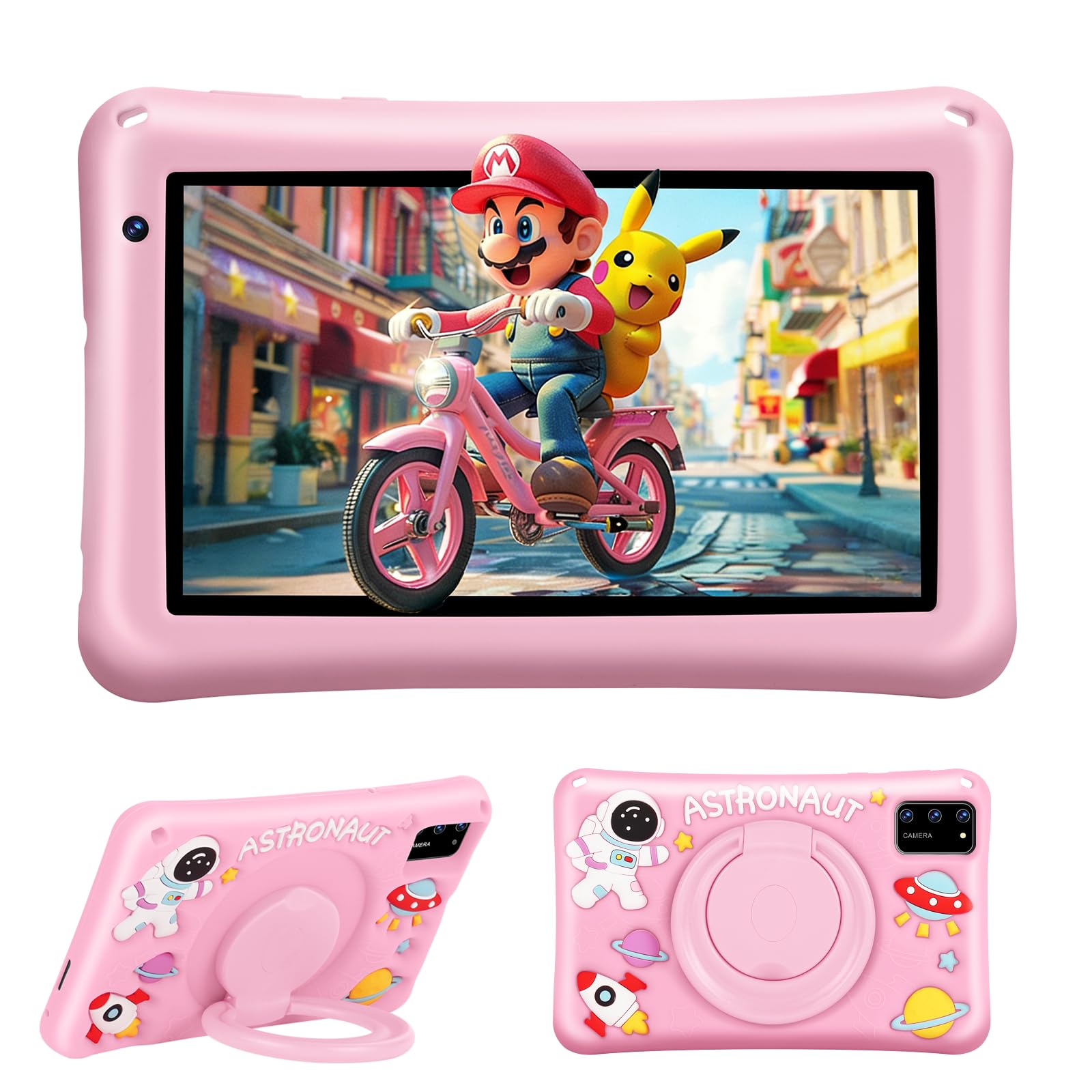 Tablet Bambini 7 Pollici Android 13 Octa Core 8GB RAM 64GB ROM Espandibile 256GB Schermo IPS Controllo Parentale Custodia Antiurto Rosa