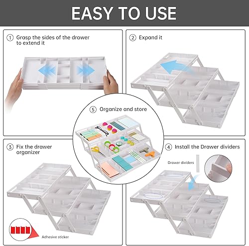 Miniatura 5 de Organizador de cajones inteligente de varios niveles, organizador de cajones de basura plegable ajustable para cocina, baño, oficina y dormitorio,