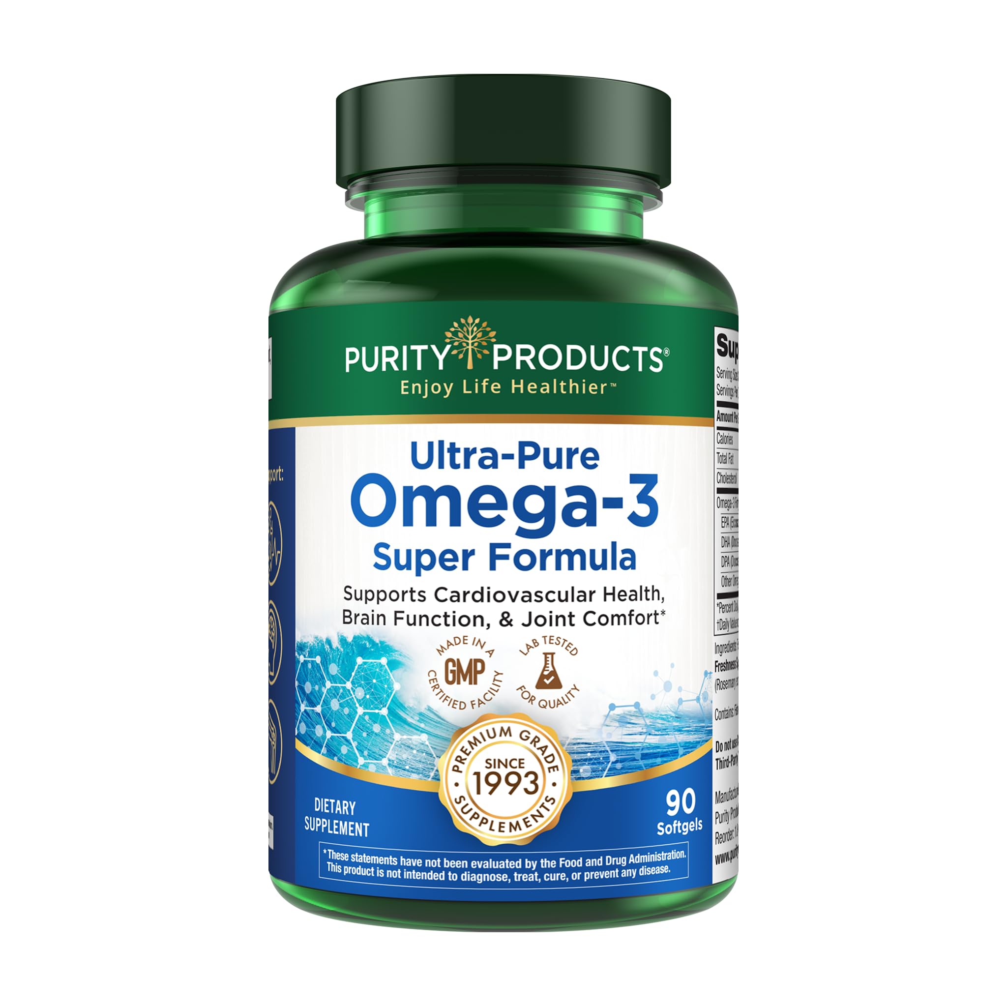 Purity Products - Ultra Pure Omega 3 Fish Oil - 90 softgels 90 Count (Pack of 1)