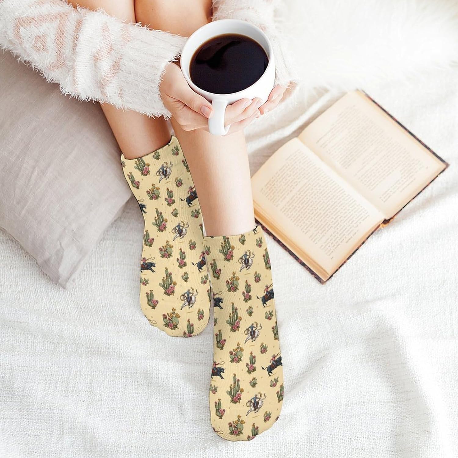 Horse Riding Cow Prints Socks for Men Women 5 Pairs Ankle Socks