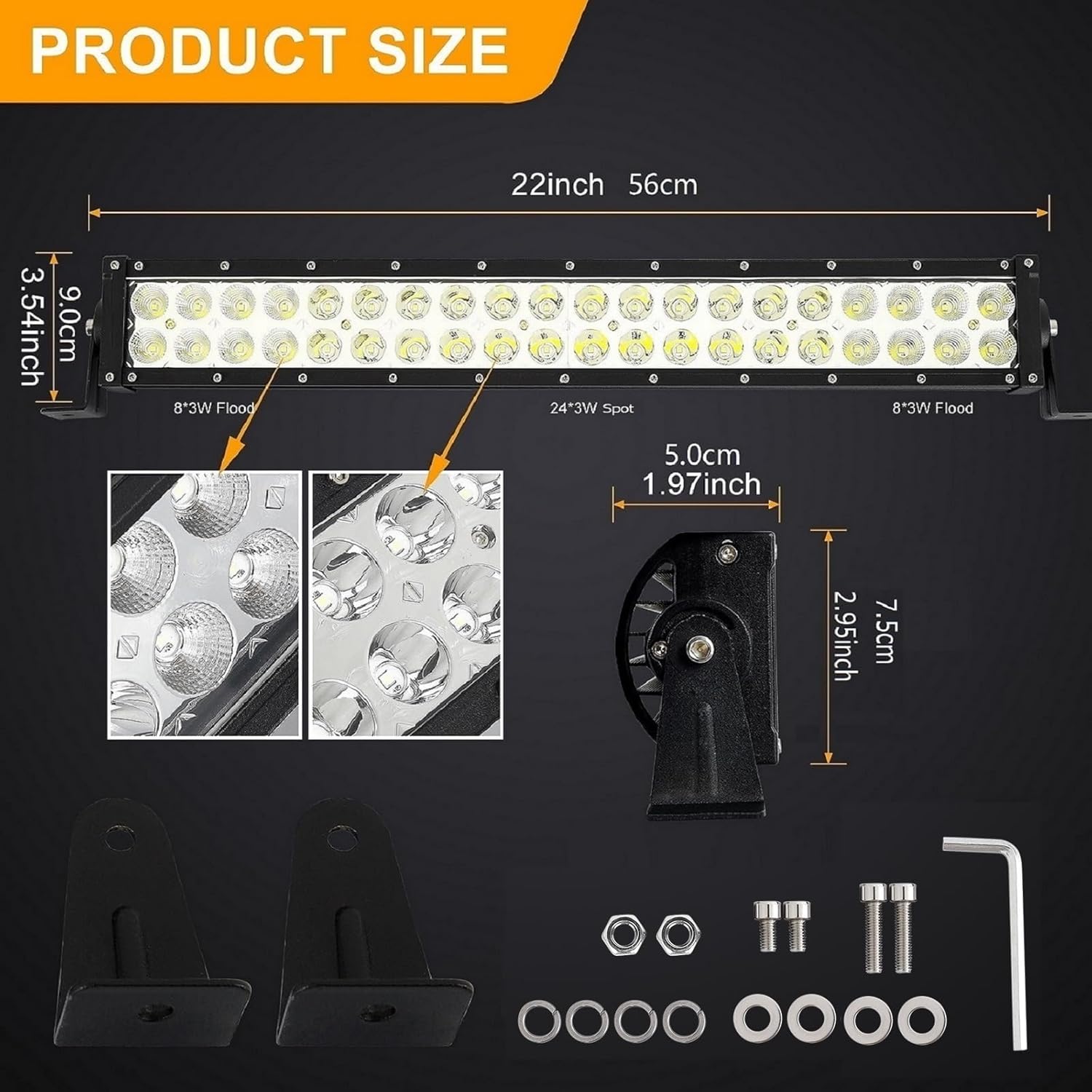 22 Inch 120W 12000Lm Led Light Bar High Intensity Spot Flood Combo Off Road Lights Work Lights Automotive Light Bars Driving Lights for Pickup Trucks ATV UTV 4x4 SUV 12-24V IP68 Waterproof