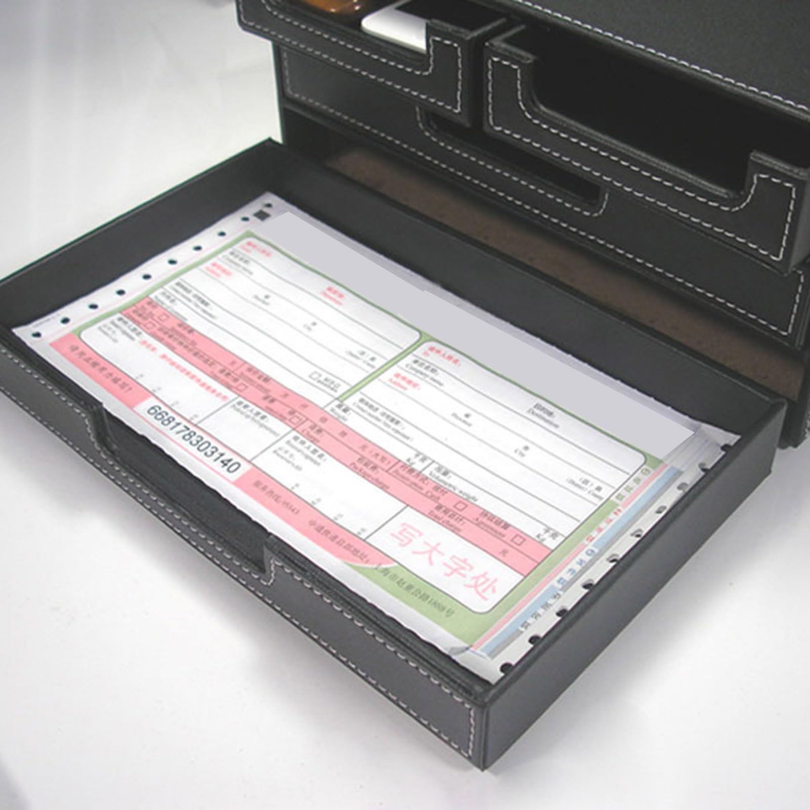 Organizadores de oficina que ahorran espacio, organizadores de escritorio de PU con 4 cajones, caja de almacenamiento de papelería, almacenamiento seguro de archivos, escritorio de Pu