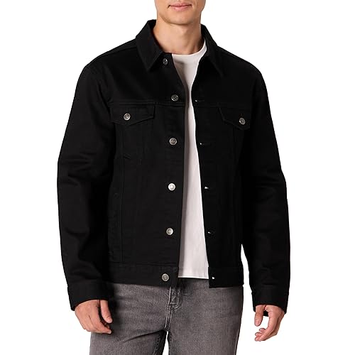 Amazon Essentials Men's Low Stretch Regular-Fit Denim Jacket - Large - Black