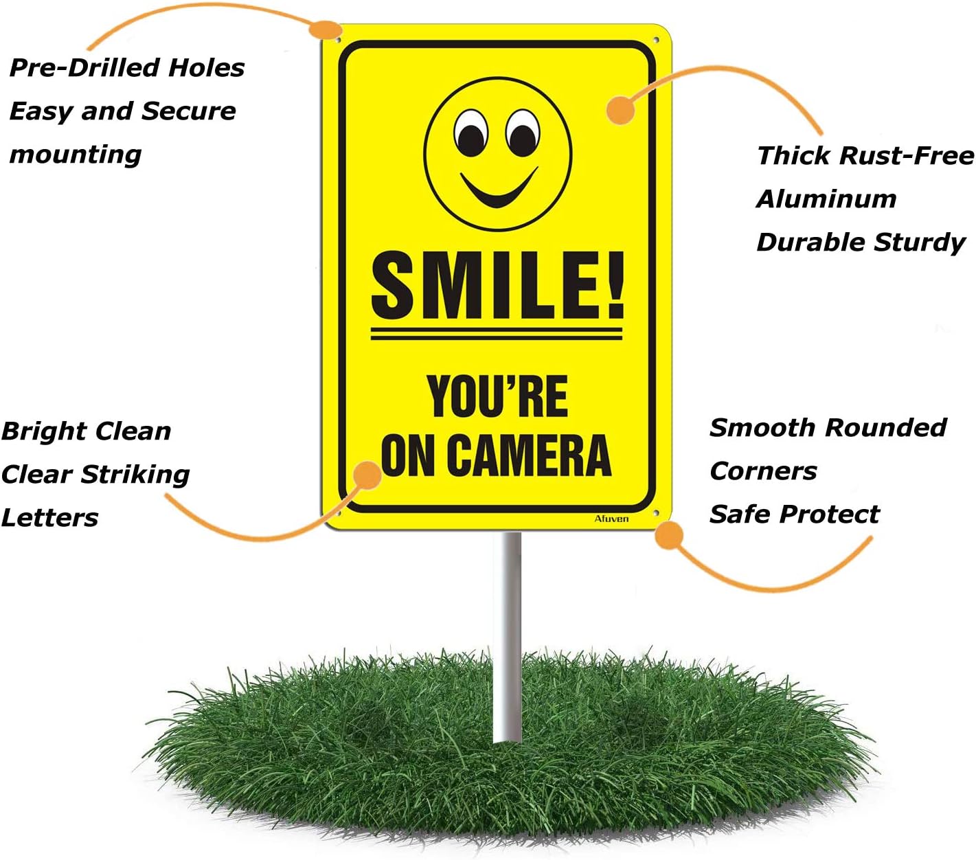 Smile You're On Camera Signs 250mmX180mm Video Surveillance Warning for CCTV Monitoring System Reflective Aluminum Anti UV Protected Metal Waterproof Durable Easy to Install 2 pack - Image 4