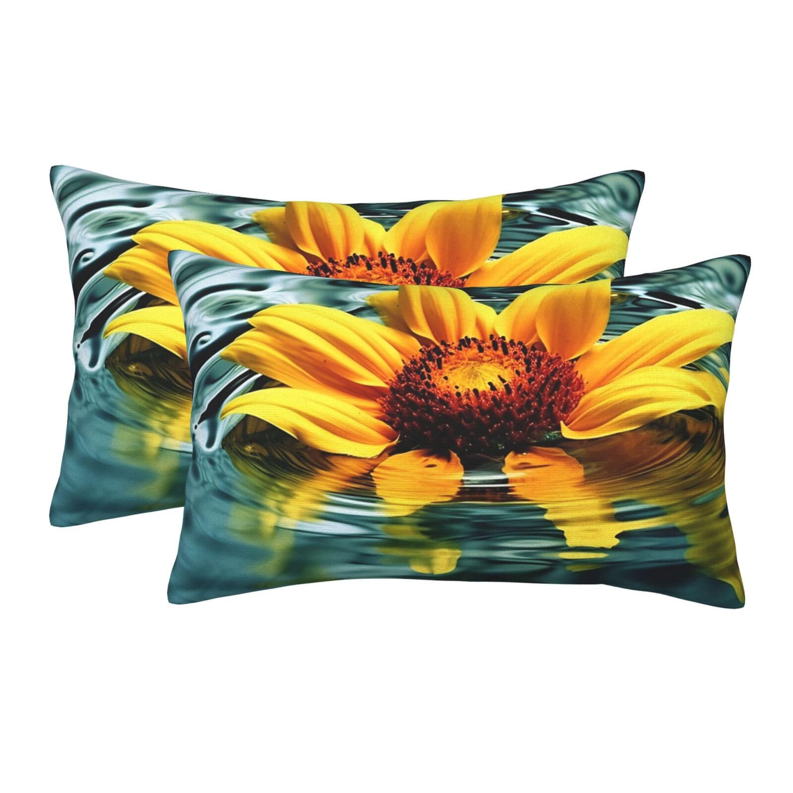 2 Pack Standard Size Pillow Cases for Hair and Skin Soft Breathable Pillow Case Covers with Hidden Zipper Sunflower in Water Pillowcase 20"x30" Pillow Cover for Sleeping Gift