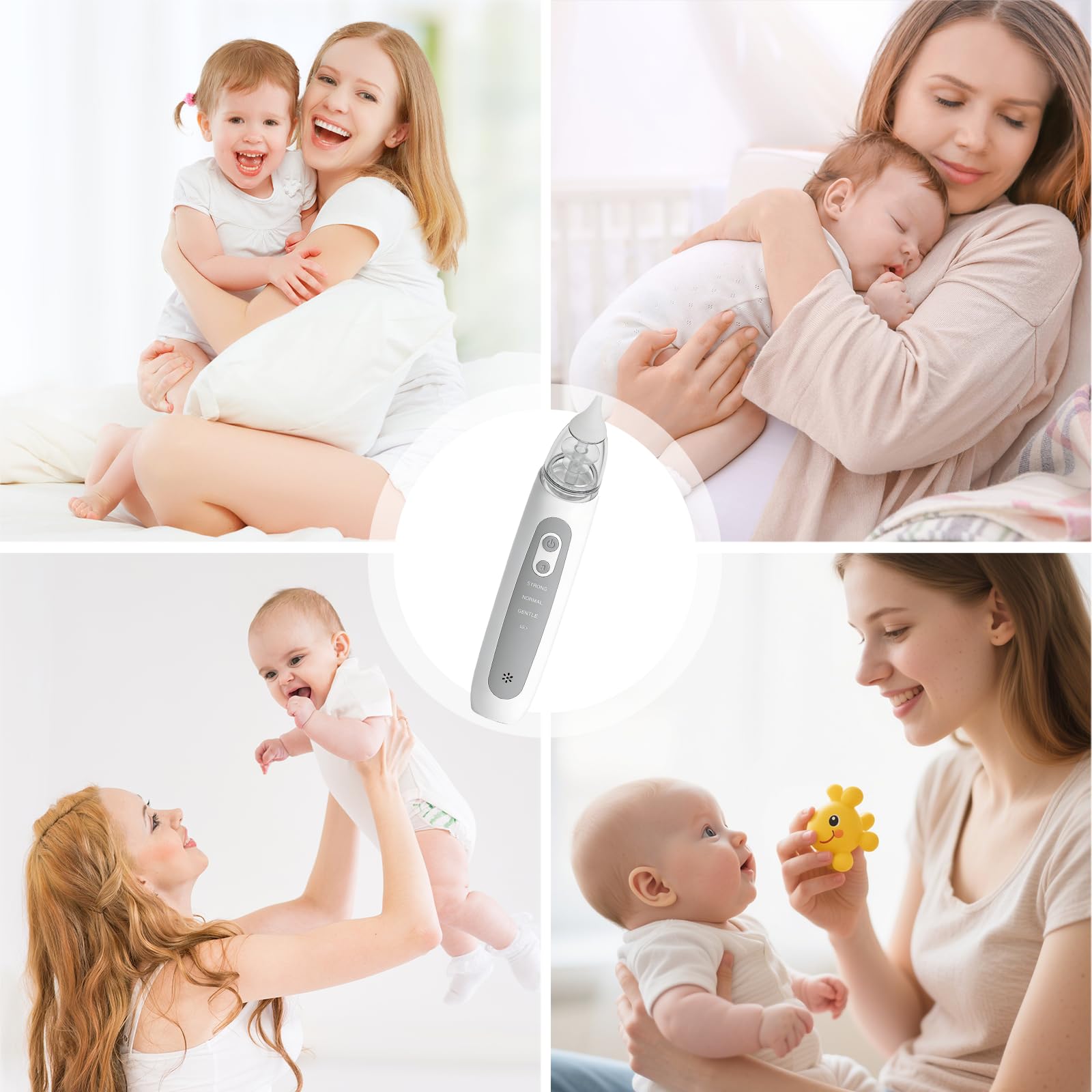Aspirateur Nasal Bébé 3 embouts Silicone 3 Niveaux Aspiration USB Musique