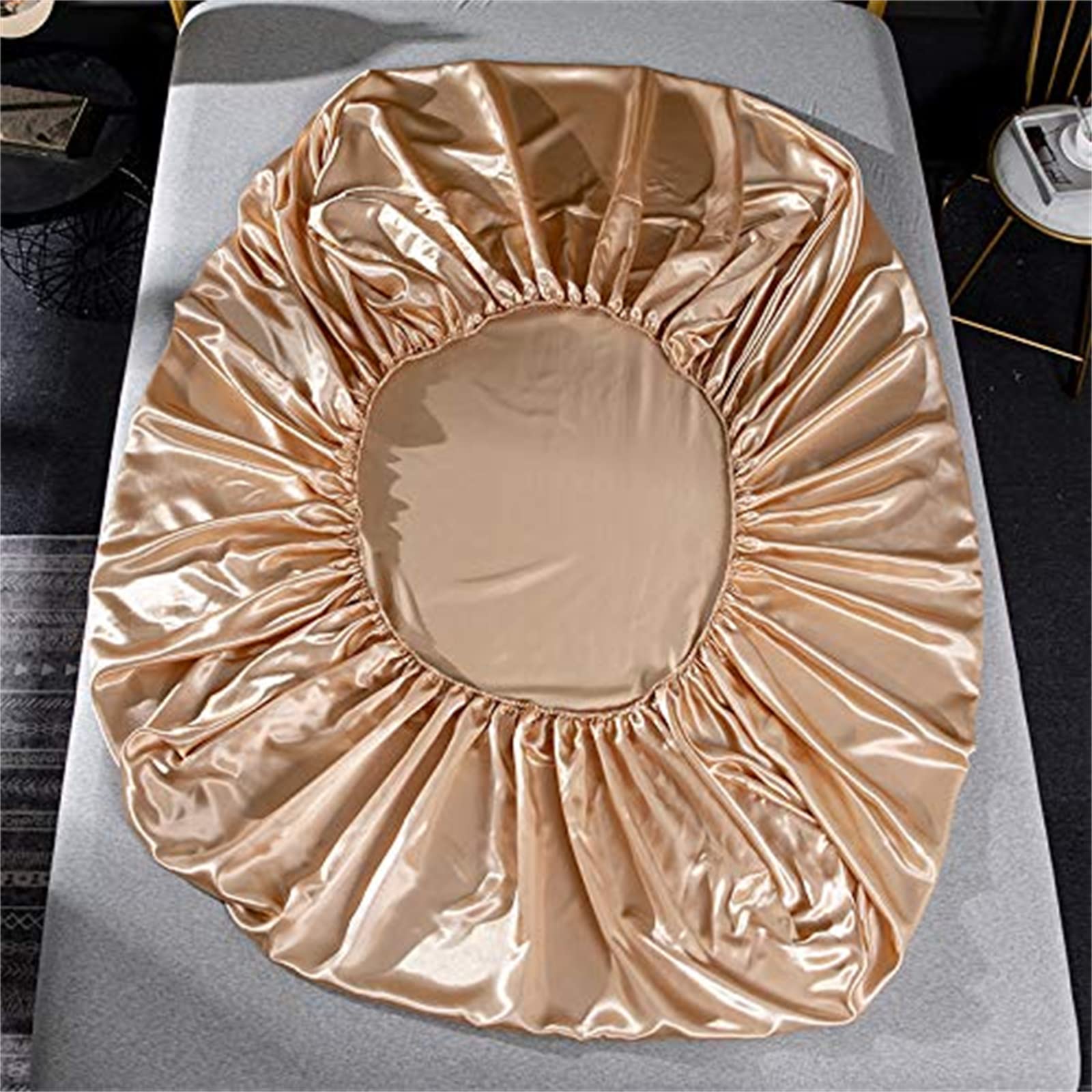 Parure De Lit 4 Pièces Satin Super King - Crème - Drap Housse 180x200cm - Doux Et Respirant