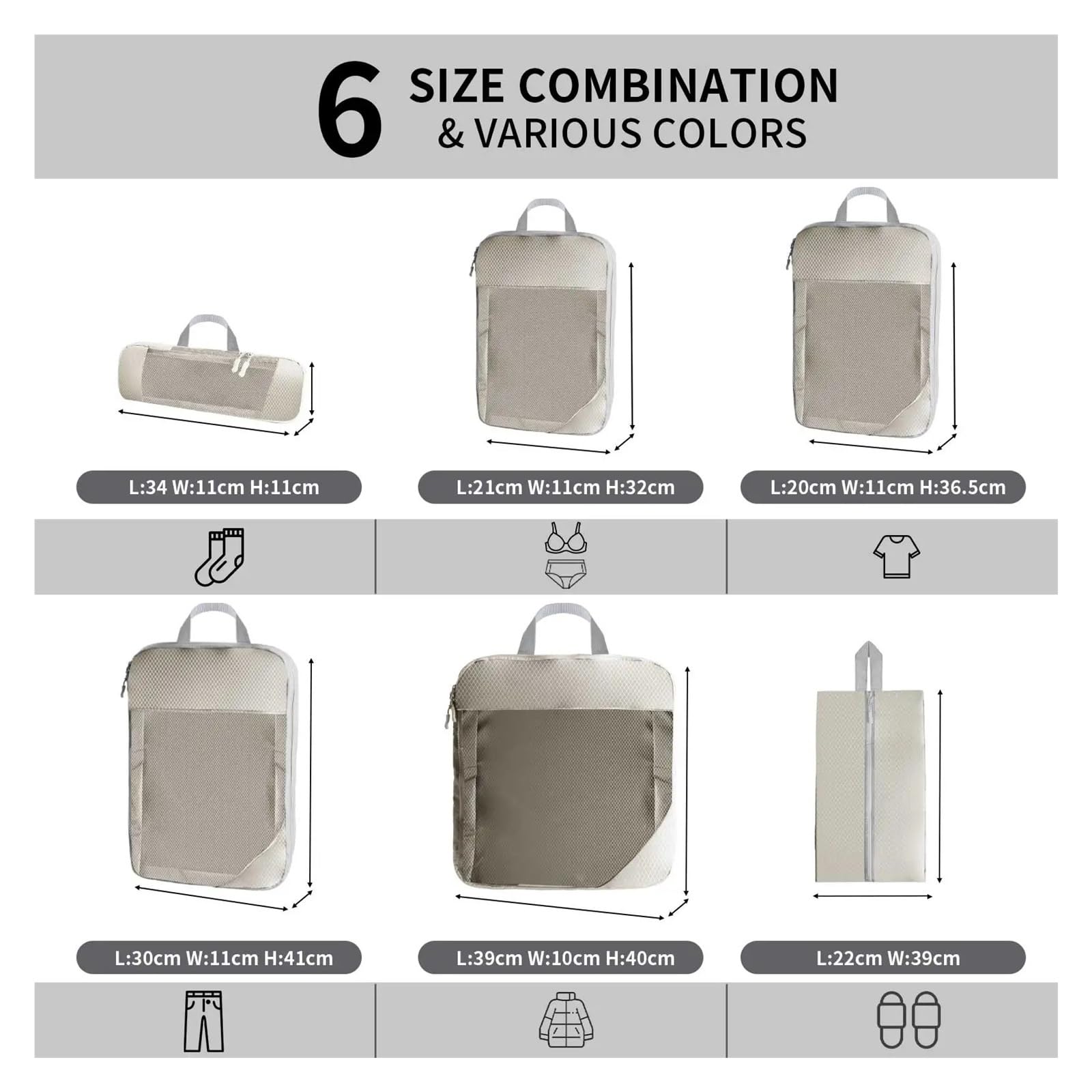 Packwürfel 5er-Set/6er-Set komprimierbare Packwürfel, Reise-Aufbewahrungstasche, tragbar, große Kapazität, wasserdicht, Koffer, Handtasche, Gepäck-Organizer(5pcs black)