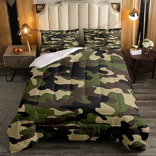 Miniatura 2 de Juego de ropa de cama de camuflaje verde, edredón de camuflaje militar, juego de edredón de teñido anudado para niños, adolescentes, niños, hombres,