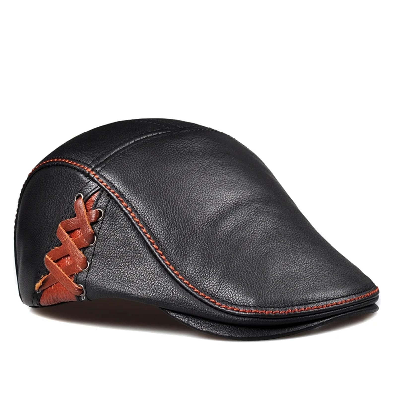 Winter Man Head Warm Darke Berets Hat Male Genuine Leather 56-60 cm Fitted Stitches Caps For