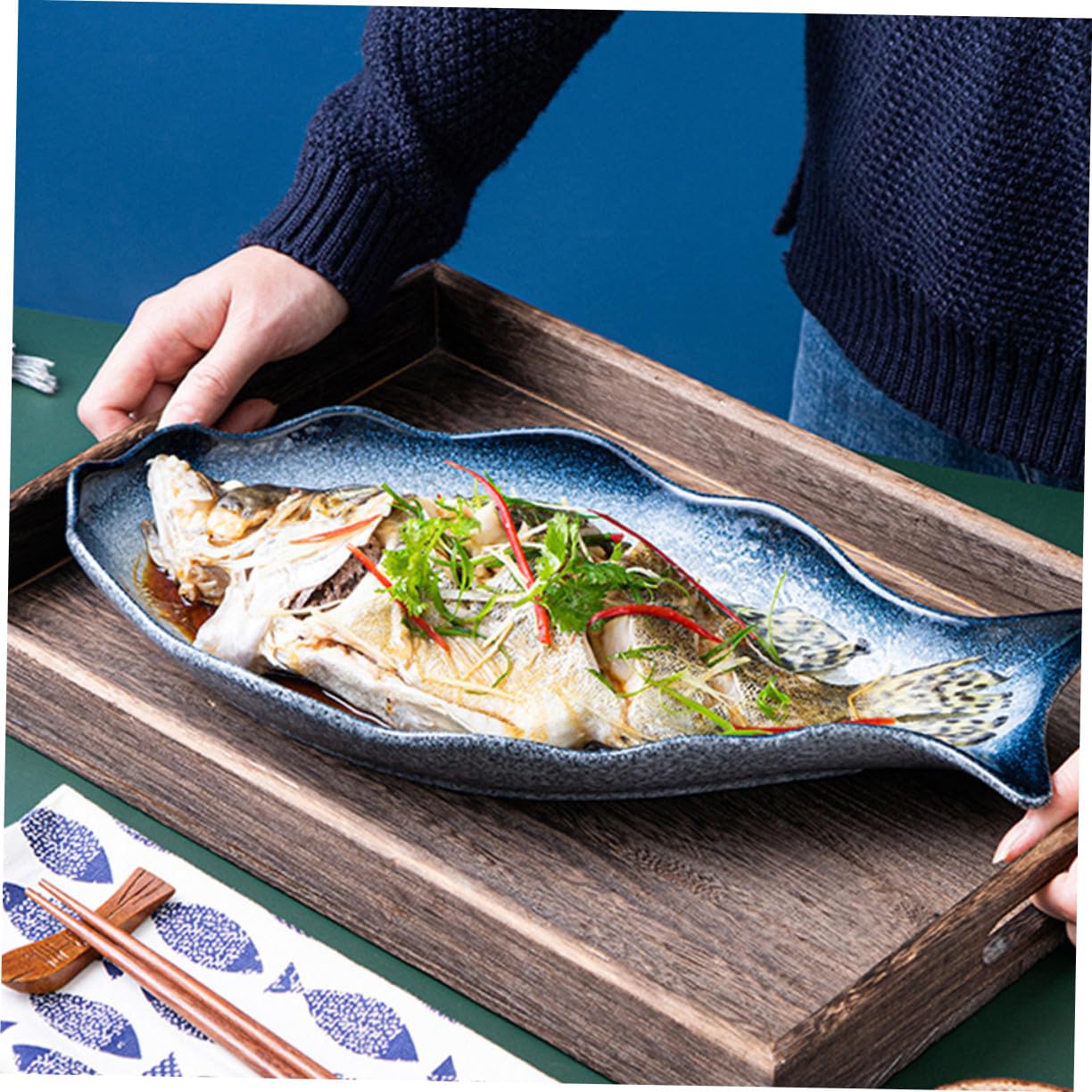 Plato de para Pescado Forma de Pez de Resistente y Seguro para Alimentos para Vapor Servir Mariscos y Aperitivos Celebraciones y Uso Doméstico