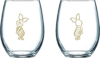 Disney Copas de vino coleccionables sin tallo – Winnie the Pooh – Diseños de lechón – Capacidad de 17 oz – Juego de 2 vasos