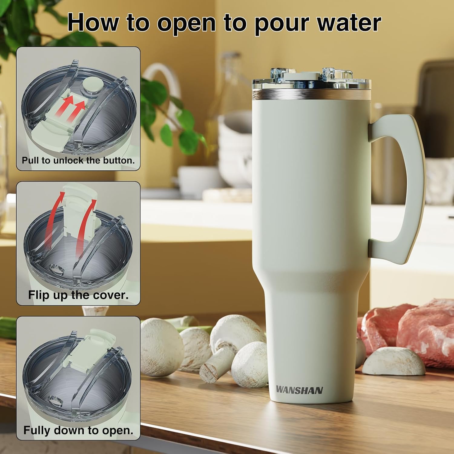 40 oz Tumbler with Handle and Straw Lid - Steel water bottle Travel Mug Iced Coffee Cup, Insulated Reusable Stainless