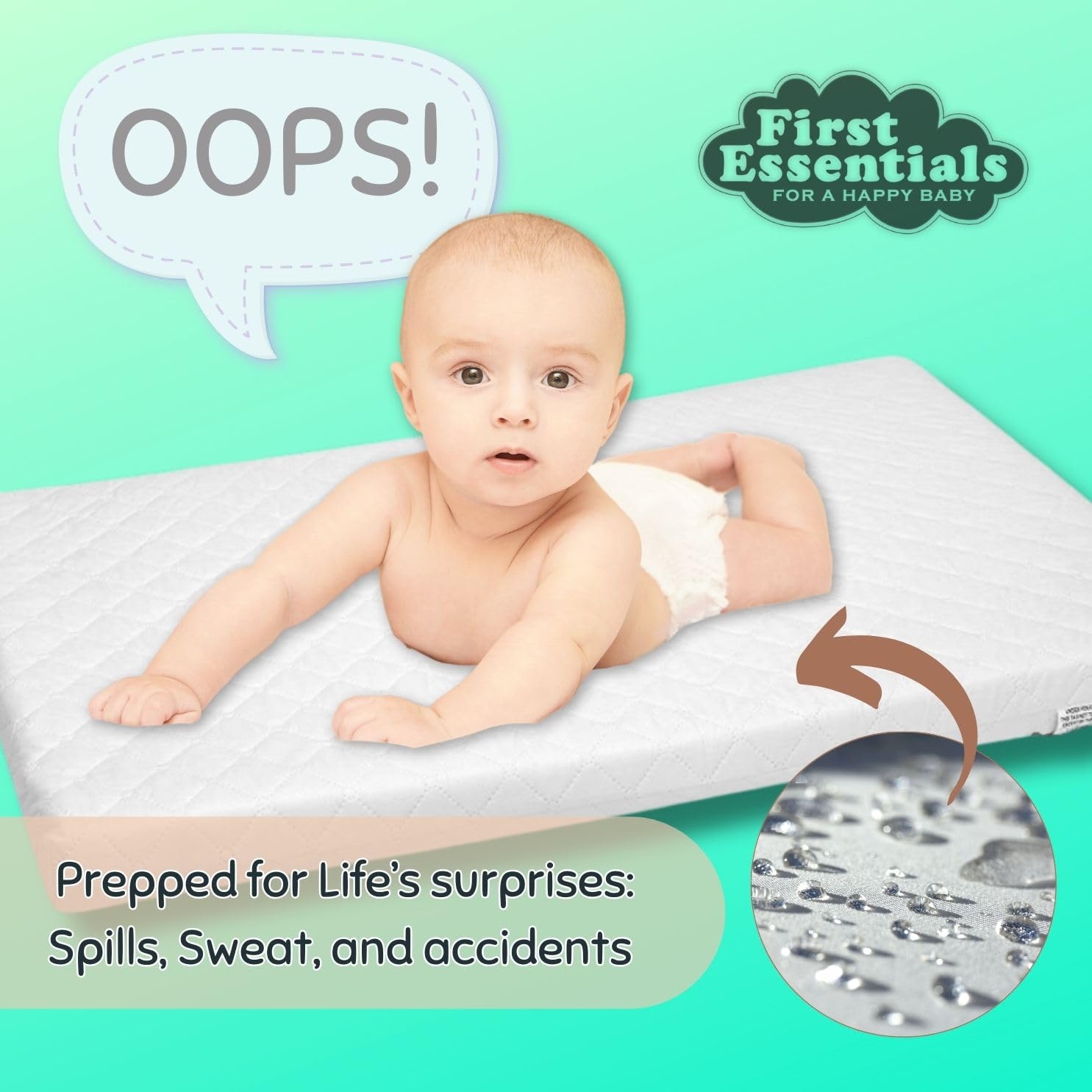 First Essentials Baby Bassinet Mattress Pad (Rectangle, 12X26 2-Pack) for Newborn Comfort Breathable Easy Clean Hypoallergenic Waterproof Made in USA