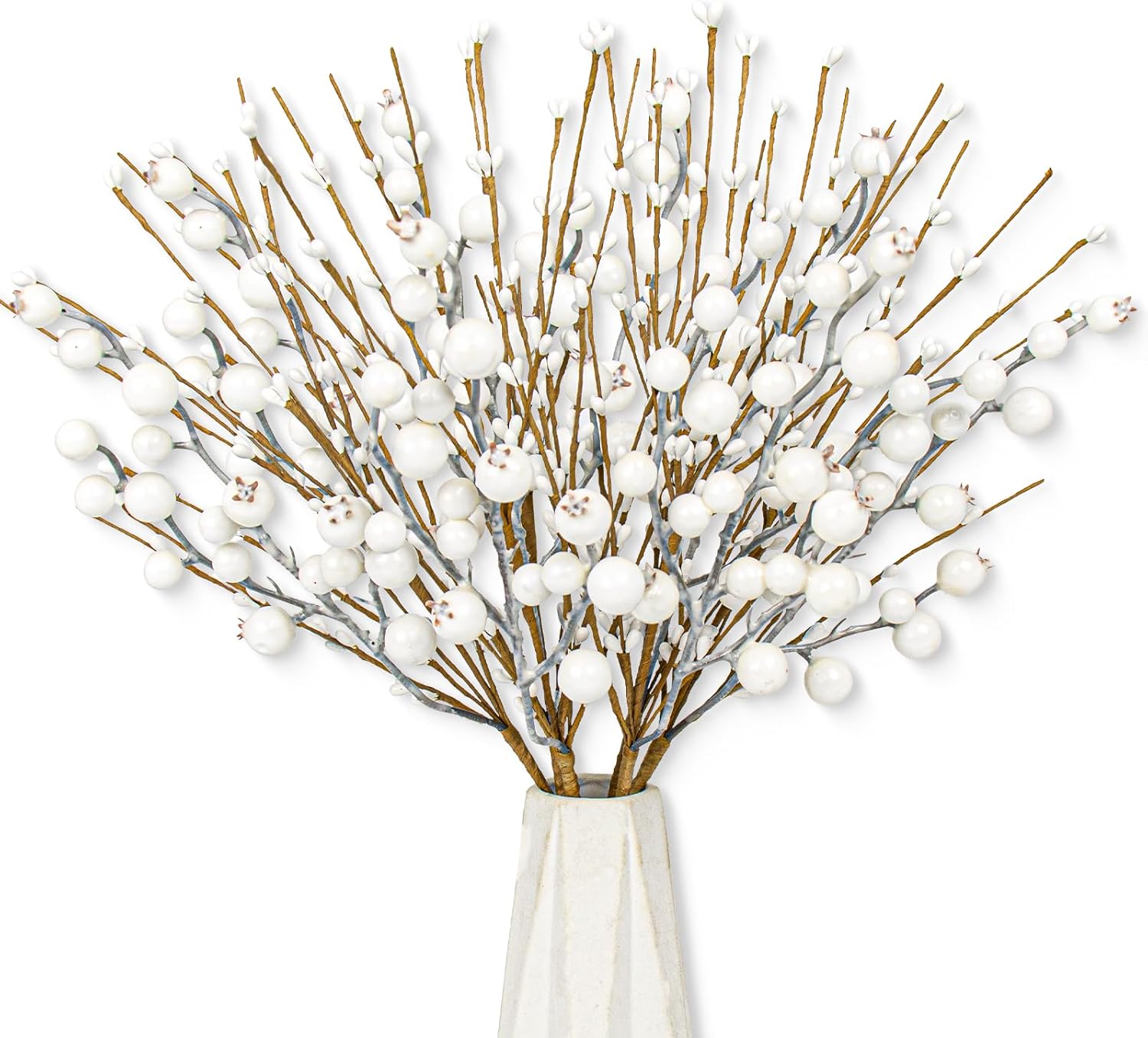 VioletEverGarden 6 Pack White Berry Stems 17 Inch Winter Floral Picks with Artificial White Holly Berries for Indoor Outdoor Xmas Holiday Ornaments
