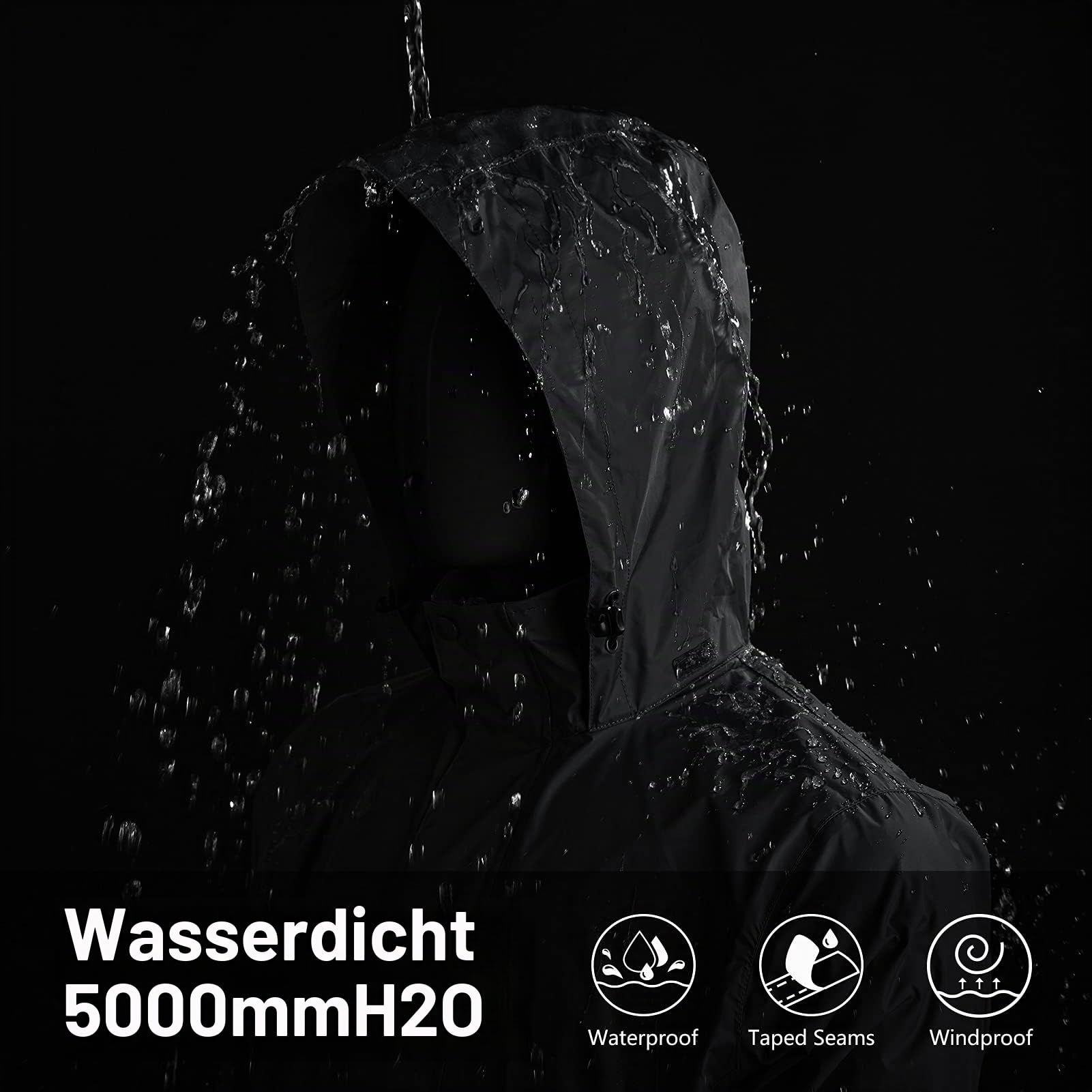 Regenjacke Herren Leicht Wasserdicht Faltbare Regenmantel mit Kapuze 33000ft