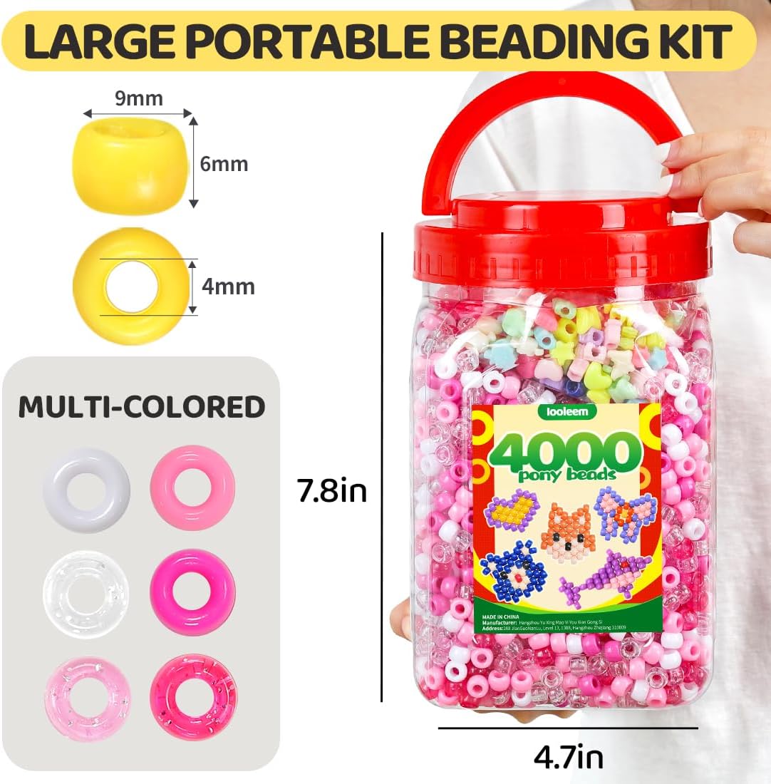 IOOLEEM Pink Solid & Glitter Bulk Pony Beads - 4000pc Kit for Friendship Bracelets & Jewelry Making, Easy Storage - Image 2