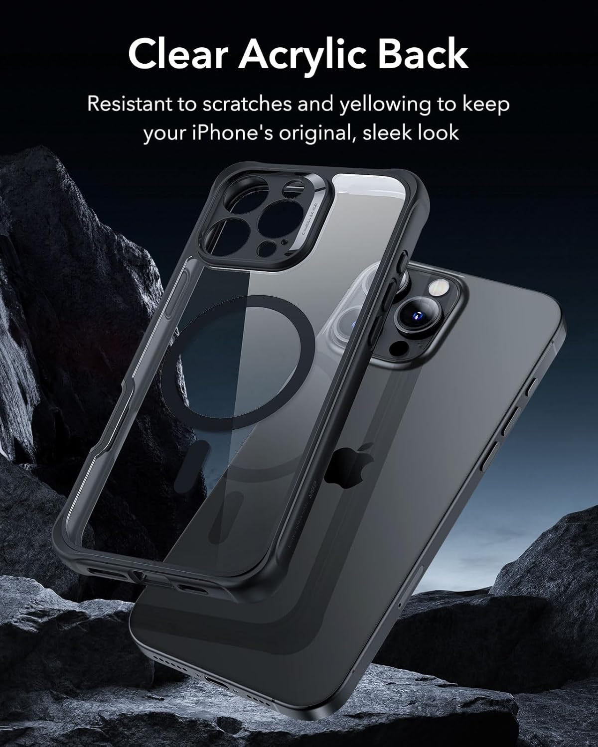 ESR for iPhone 16 Pro Case, Compatible with MagSafe, Full-Body Military-Grade Drop Proof Case with Built-in 9H+ Tempered Glass Screen Protector, Armor Series, Clear Black - Image 9