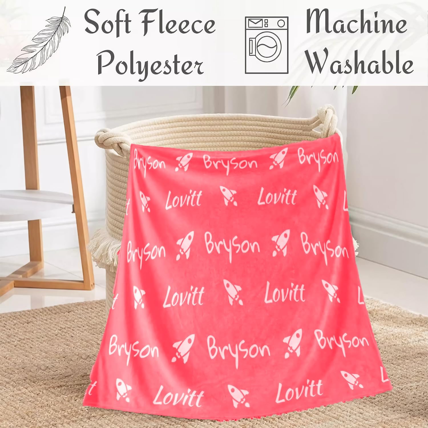 Customized Blanket with Name Personalized Baby Blanket with Pattern Soft Plush Flannel Throw Blanket for Baby Kids Friends Family (40'' x 50'')