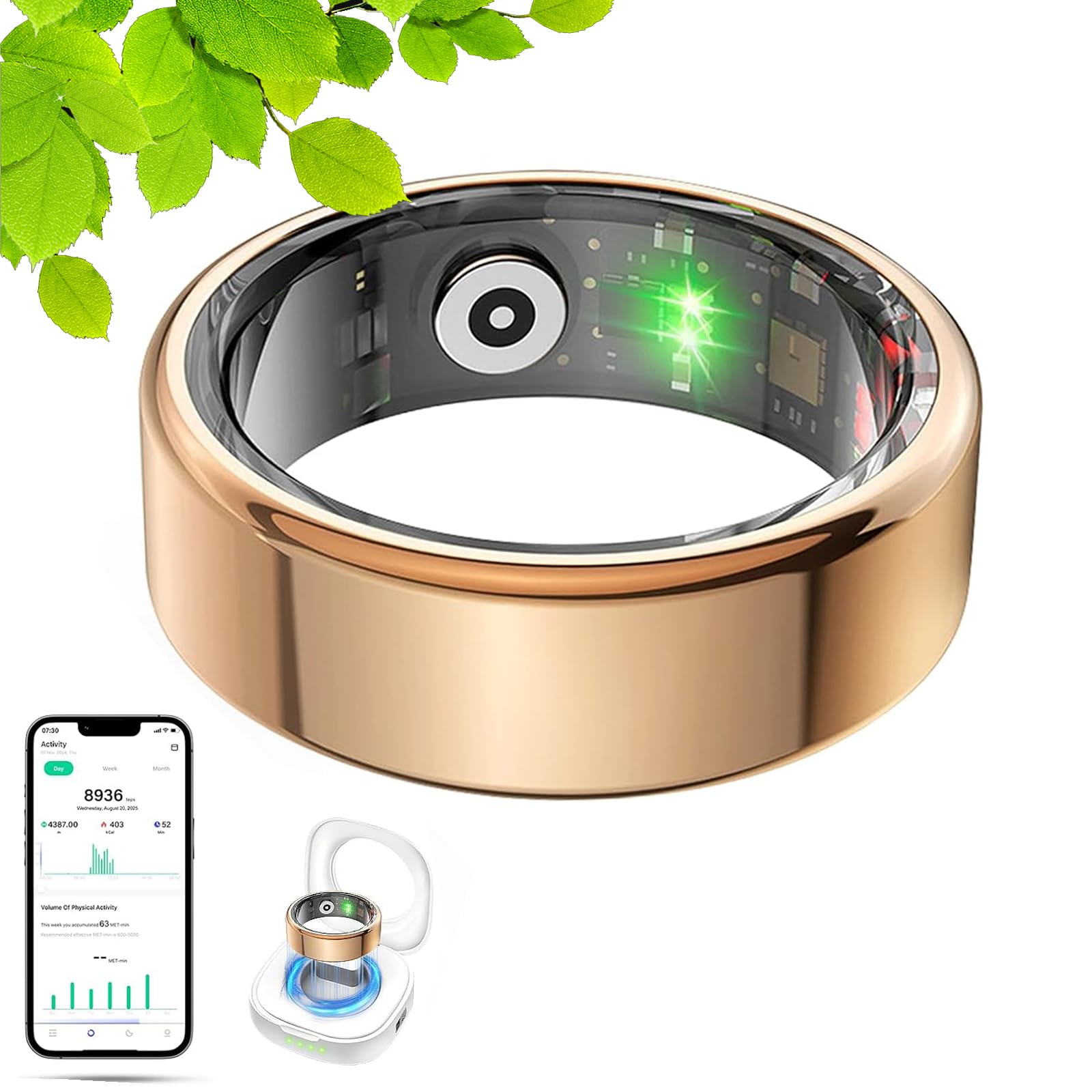gansi smart ring for men fitness tracker ring with pedometer, heart rate, blood oxygen, blood pressure, sleep monitoring, ip68 waterproof, health ring compatible with iphone/android, silver 8#