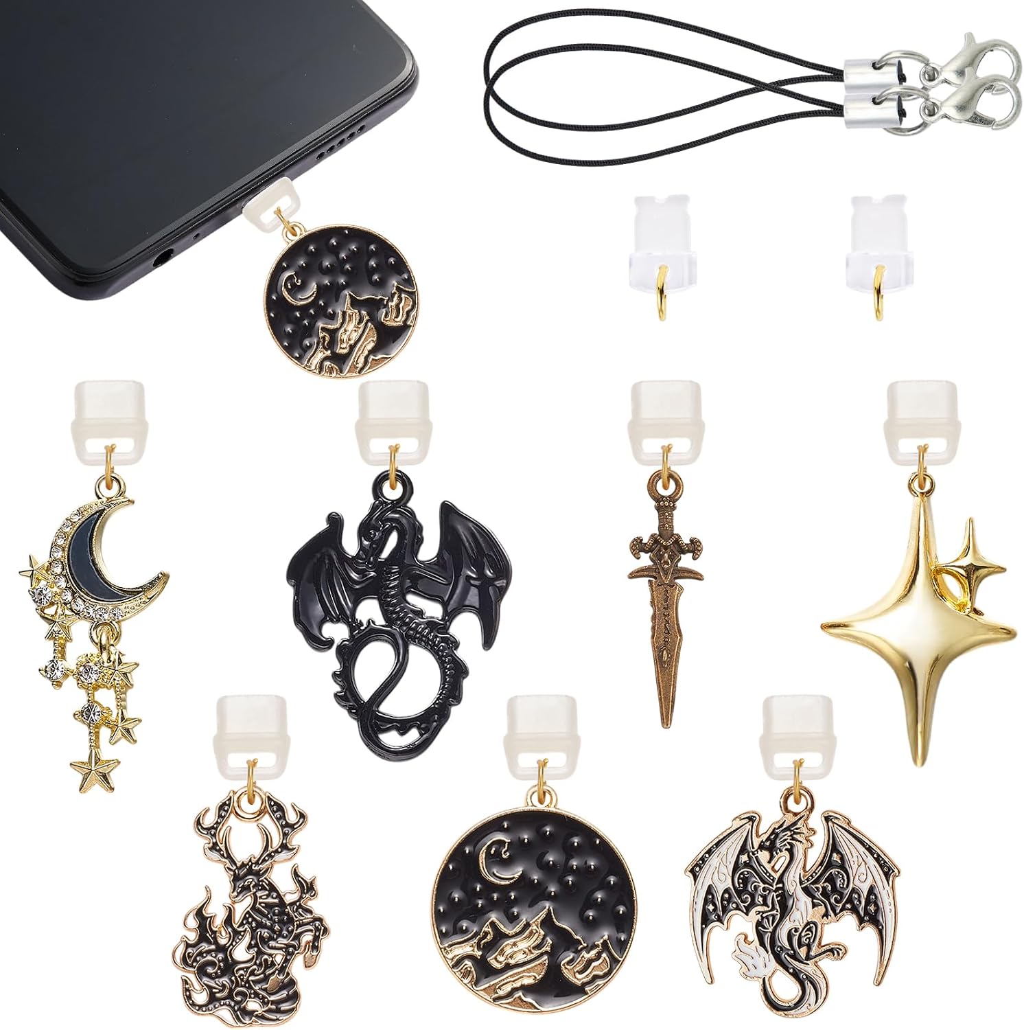 7-15Pcs Dust Plug Charm Type C USB C Dust Plug with Alloy and Resin Pendants for Phone Reader Accessory Gifts