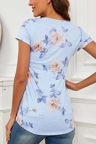 Miniatura 4 de Camisetas de maternidad de manga corta para mujer, cuello redondo, plisado frontal, peplum, camiseta casual para embarazo