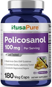 NusaPure Policosanol 100mg 180 Veggie Capsules Vegan, Non-GMO