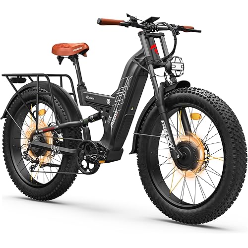 FREESKY 4000W Dual Motor Electric Bike for Adults, 48V 30AH Samsung Cells Battery 120Miles Range, 40MPH AWD Fast E-Bike, 26" Fat Tire Full Suspension Electric Mountain Bike, UL2849 Certified by TÜV