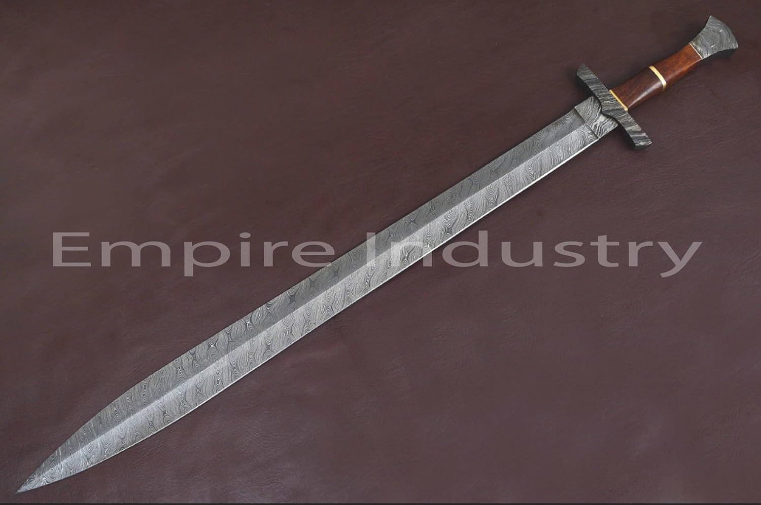 35 Inch Full Tang Handmade Damascus Steel Fixed Blade Viking Sword, Rose Wood Handle, Hunting Sword with Leather Sheath for Combat, Hiking, Camping by Empire Industry