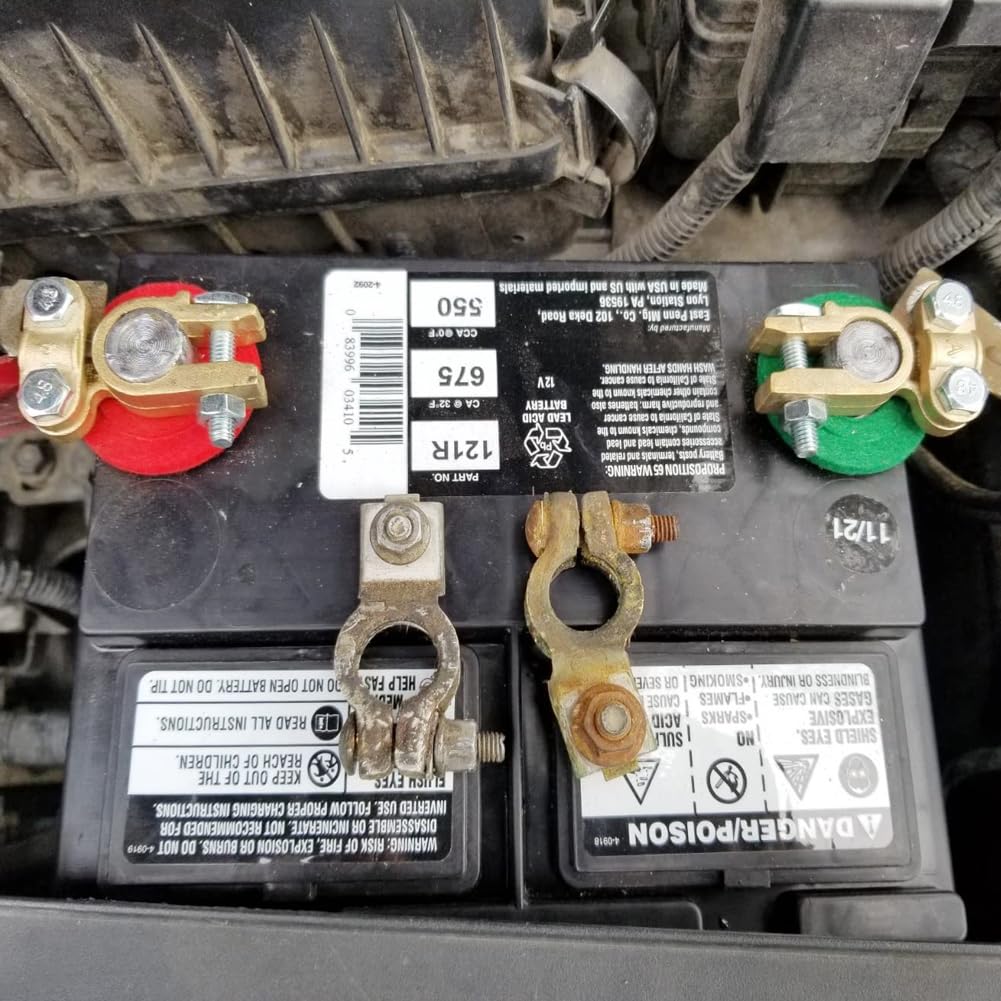 Ampper Brass Battery Terminals Connectors Clamps, Top Post Battery Terminal Protector Set per Veicoli marini Auto Barca RV (1 Coppia)