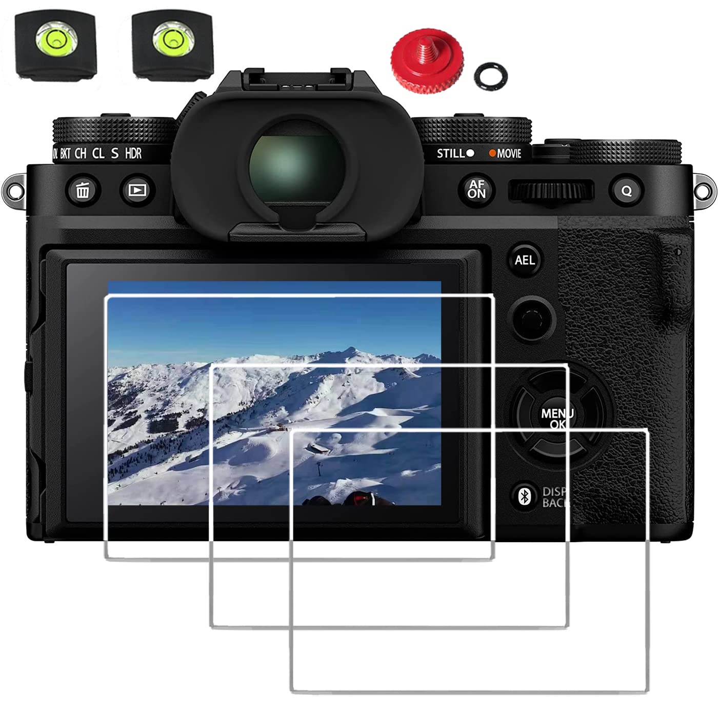 X-T5 Screen Protector for Fujifilm Fuji X-T5 XT5,Anti-scratch Tempered Glass Hard Protective Film Red Metal Shutter Release Button 2pcs level cover