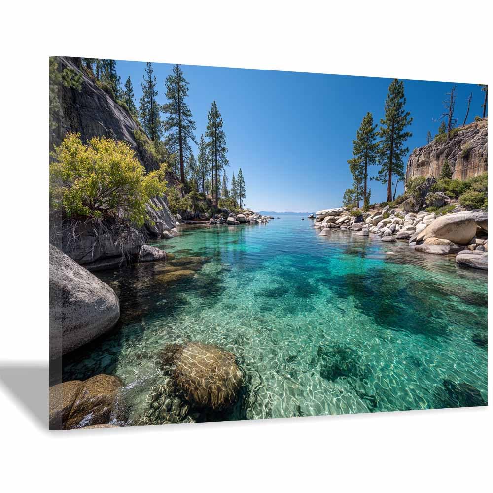 HOQIU Beautiful wall art Turquoise Lake Cove canvas artwork for wall, art prints, For living room, bedroom, bathroom, dining room, painting and decor.(Multicolor)-70x100cm Framed