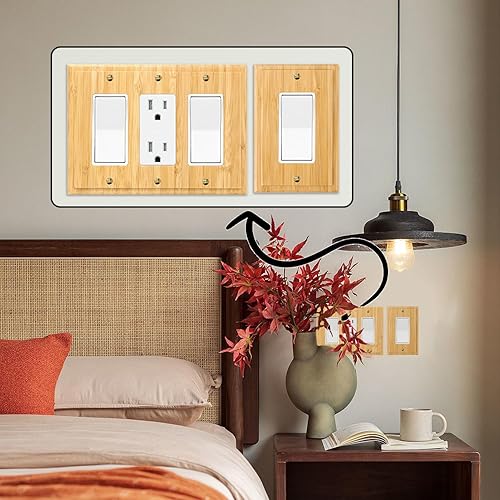 Miniatura 6 de Cubiertas de salida de madera maciza, placa de interruptor de luz de 4.8 x 3.14 pulgadas, placas de interruptor de bambú y cubiertas de