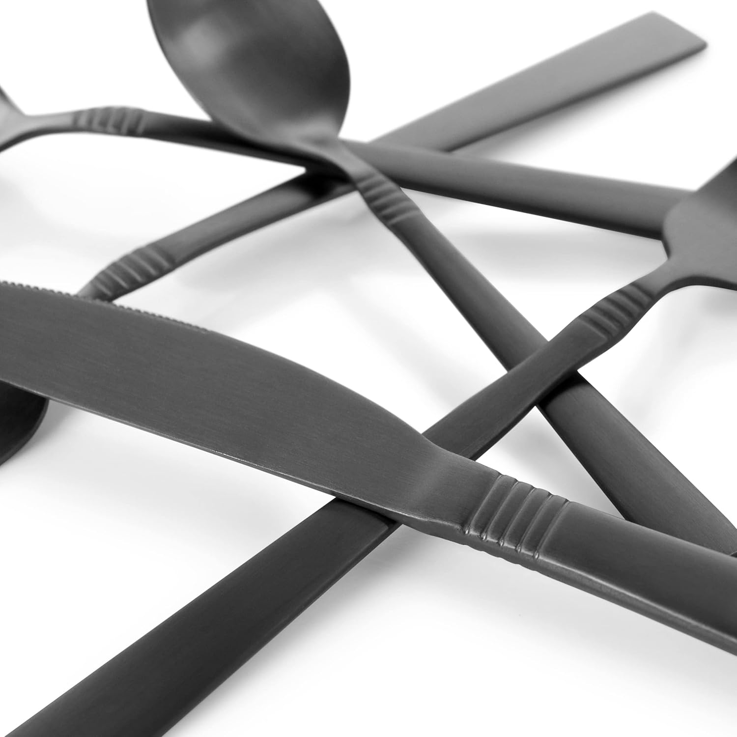 MegaChef Cravat 20 Piece Flatware Utensil Set, Stainless Steel Silverware Metal Service for 4 in Matte Black