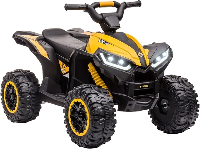 HOMCOM 12V Electric Quad Bikes for Kids Ride On Car ATV Toy, with Forward Reverse Functions, LED Headlights, for Ages 3+Years - Yellow