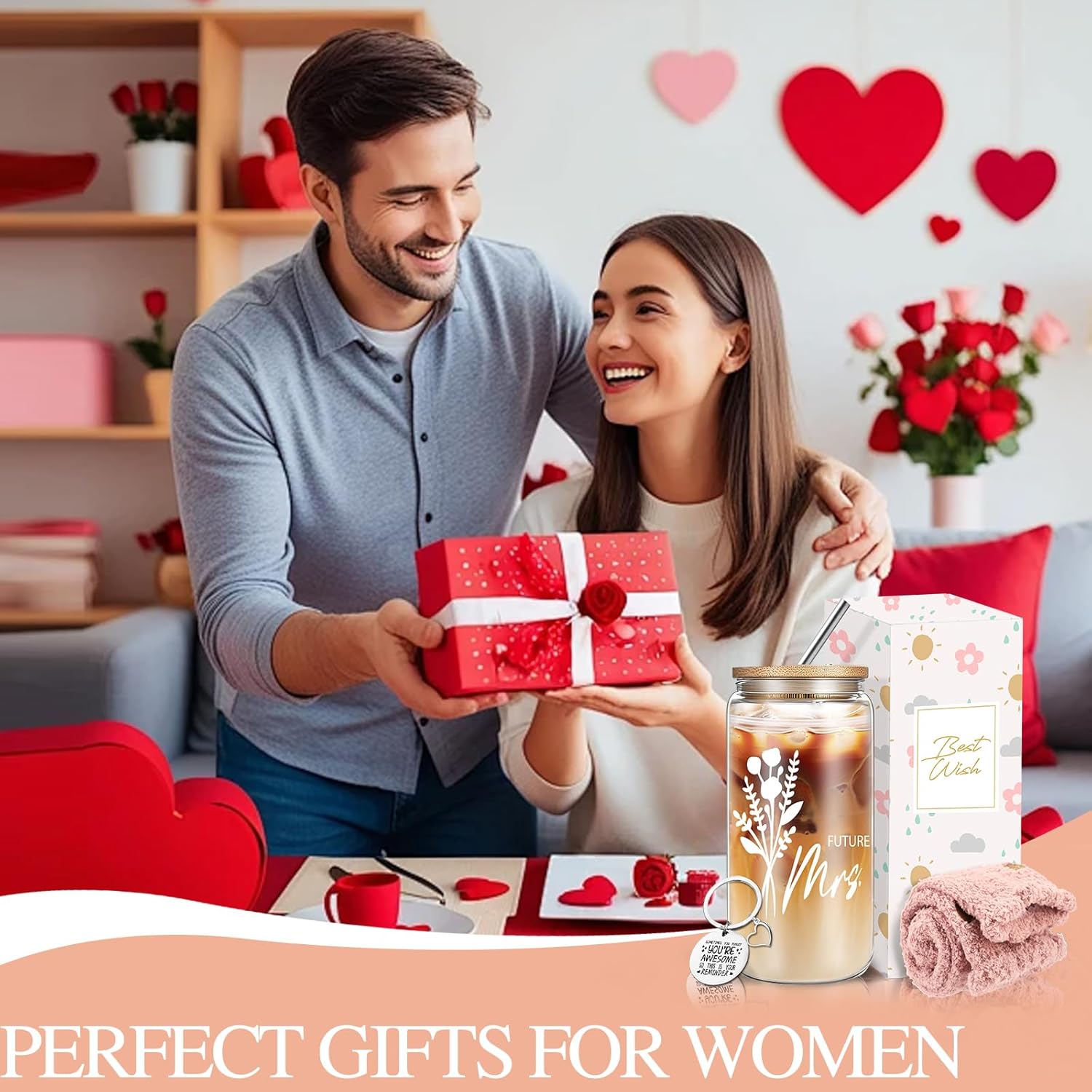 Future Mrs Gifts - Bride to Be Gifts -16 Oz Glass Cup with Bamboo Lid and Straw - Bridal Shower Gift for Women - Image 4