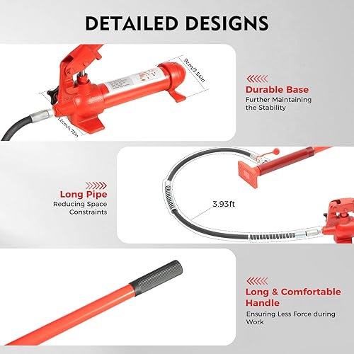 Miniatura 7 de Kit de alimentación Porta de 6 toneladas, gato hidráulico portátil con manguera de aceite de 4.9 pies, kit de reparación de marco de carrocería con