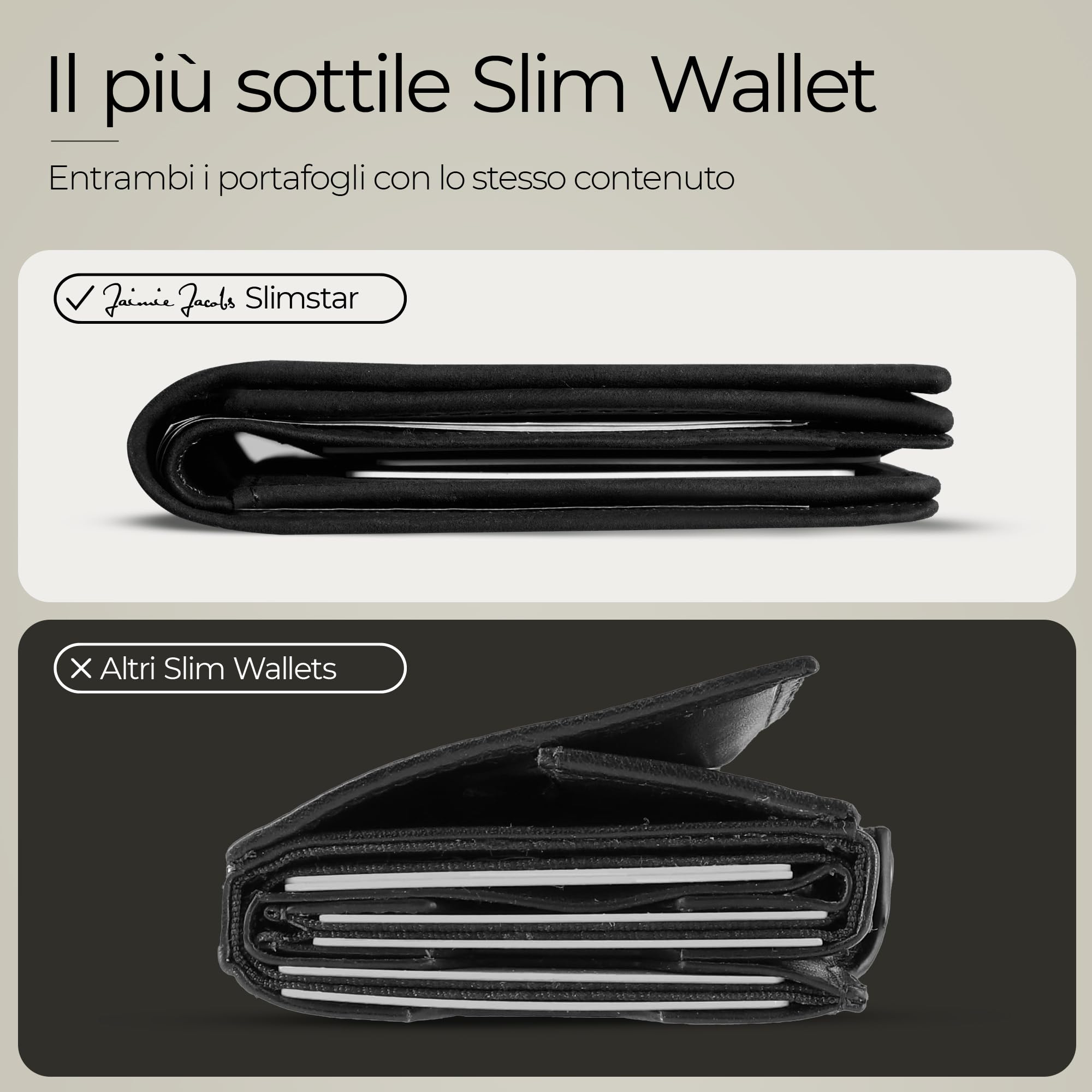 Jaimie Jacobs SLIMSTAR Portafoglio Uomo Piccolo con protezione RFID Porta Carte di Credito (Vano Apple AirTag, Pelle Di Bufalo Nero)