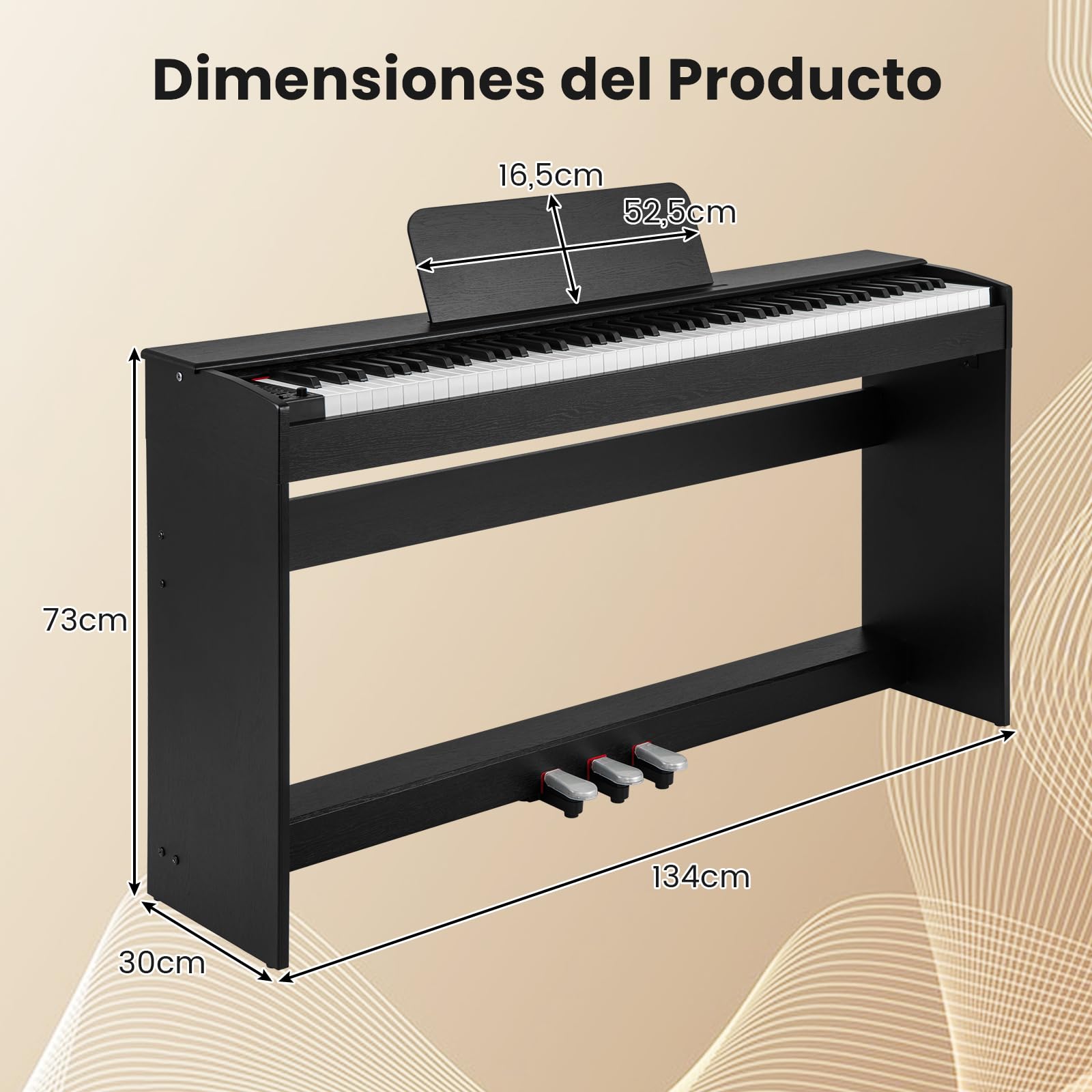 COSTWAY Piano Digital Vertical de 88 Teclas Contrapesadas, Piano Eléctrico Compacto con Soporte, Grabar y Reproducir, Pedales Triples, Doble Altavoz y Conectores para Auriculares, MIDI