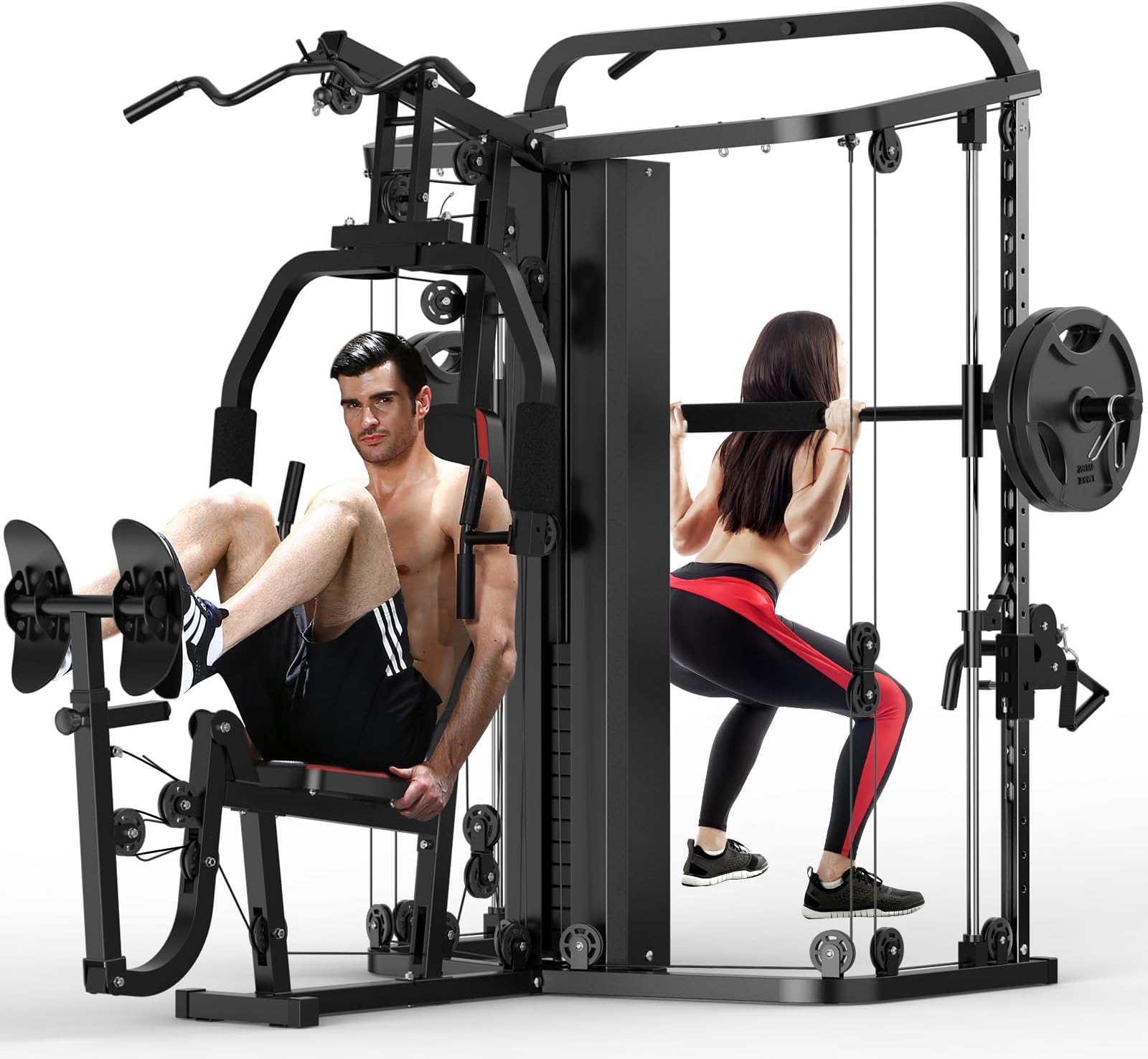 SunHome Multifunction Home Gym Equipment Workout Station, Smith Machine with 138LB Weight Stack, Leg Press, LAT Station for Full Body Training