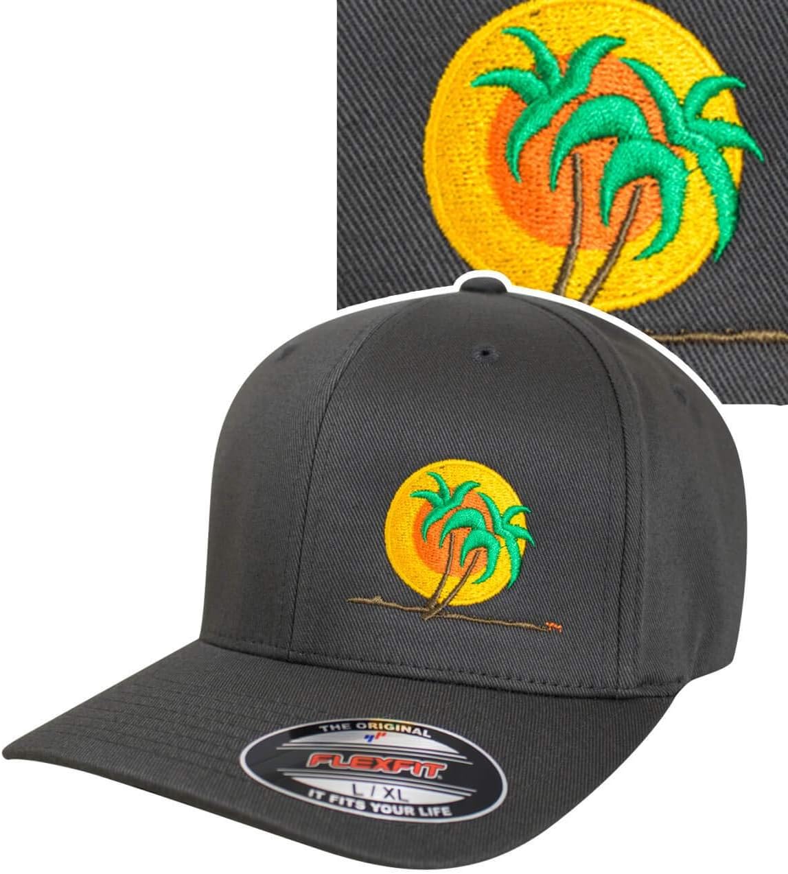 “Classic Palm” Classic Fitted Hat Dark Grey | Premium Embroidered Palm Logo |Unisex Baseball Cap | Men’s & Women’s Everyday Fitted Surf & Lifestyle Hat
