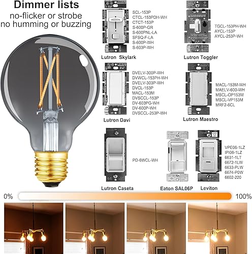 Miniatura 4 de Leools Bombillas LED G25 decorativas regulables de 6 W, 2700 K blanco cálido, bombilla Edison equivalente a 40 W, base media E26, vidrio gris