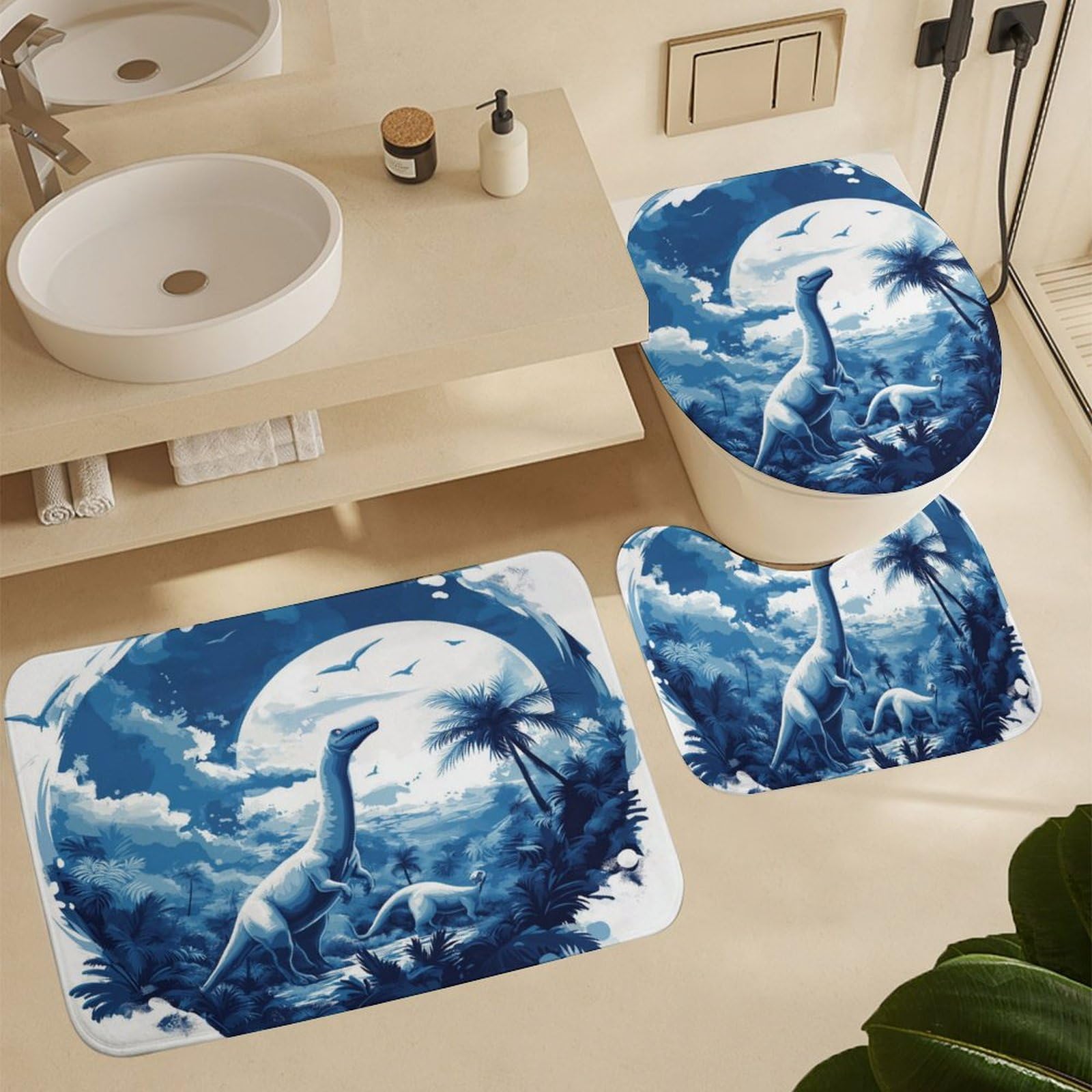 Tapis de bain antidérapant et lavable en forme de U Dinosaurss lot de 3